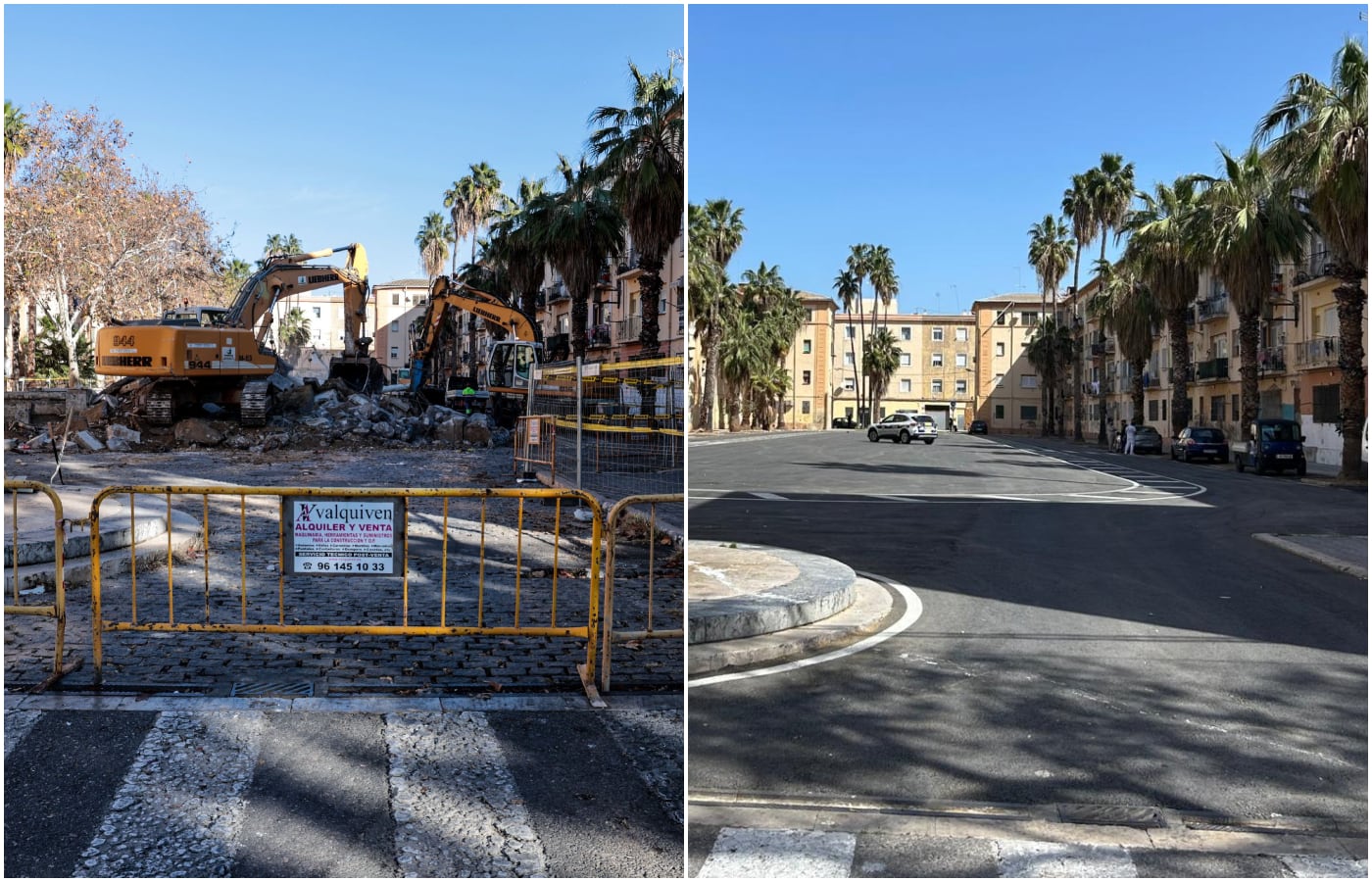 Antes y después de las obras de la plaza 7 de octubre en las Casitas Rosas