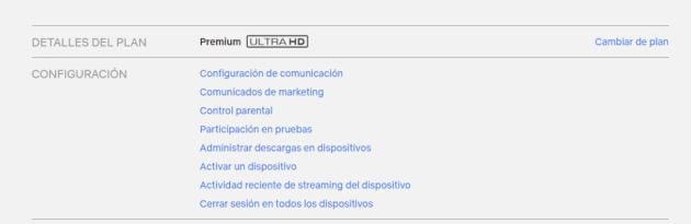 Busca la opción &#039;actividad reciente de streaming del dispositivos&#039; para saber quién se ha metido en tu cuenta.