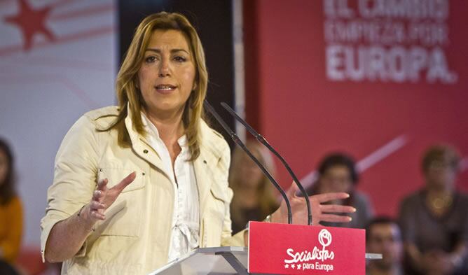 La secretaria general del PSOE de Andalucía y presidente de la Junta, Susana Díaz, durante su intervención en el acto de precampaña para las elecciones europeas