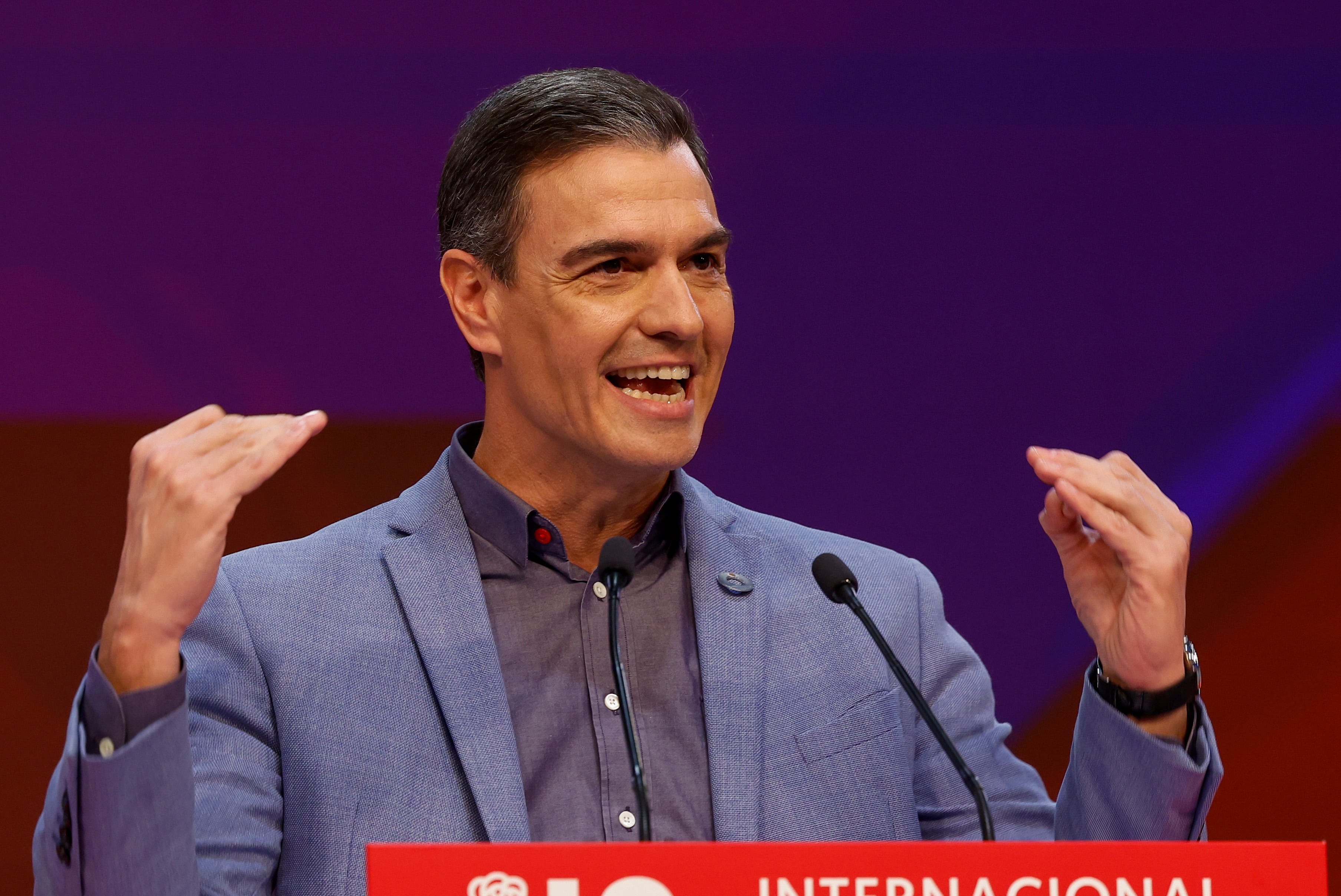 El presidente de Gobierno y secretario general del PSOE, Pedro Sánchez, durante su participación este domingo en la clausura del XXVI Congreso de la Internacional Socialista, en el que es proclamado nuevo líder de la IS