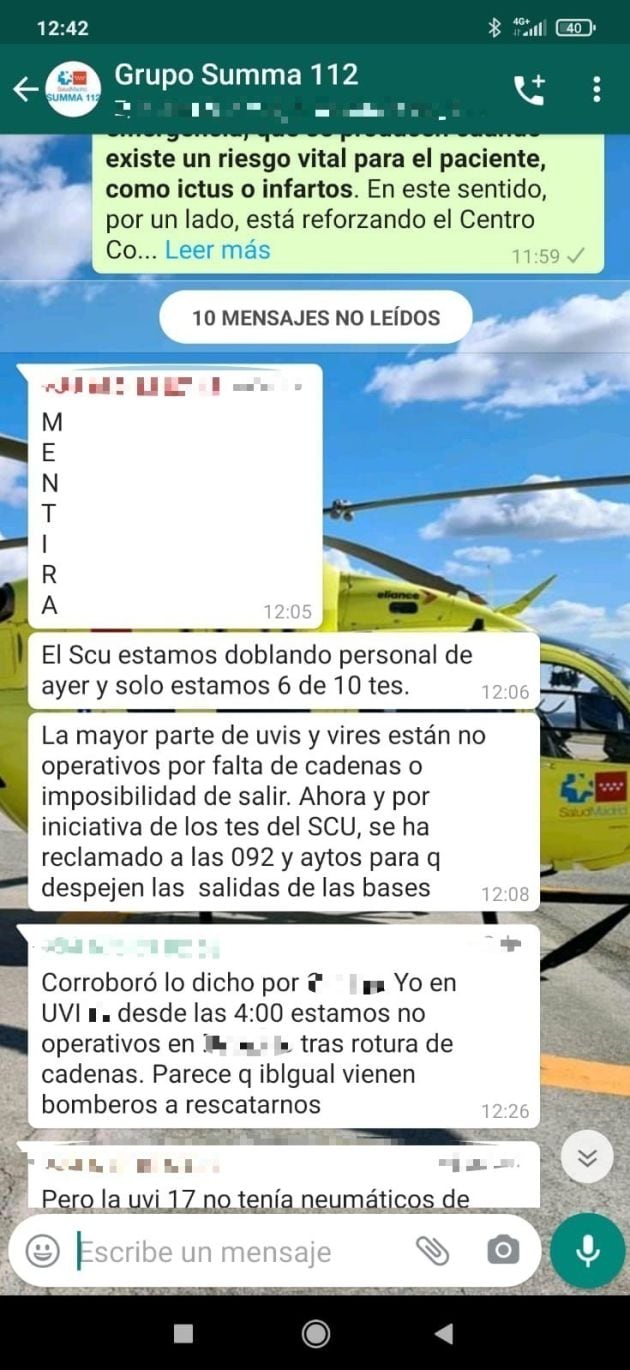 Imagen de uno de los grupos de WhatsApp de coordinación del SUMMA