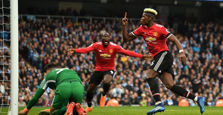 Paul Pogba celebra su segundo gol ante el Manchester City