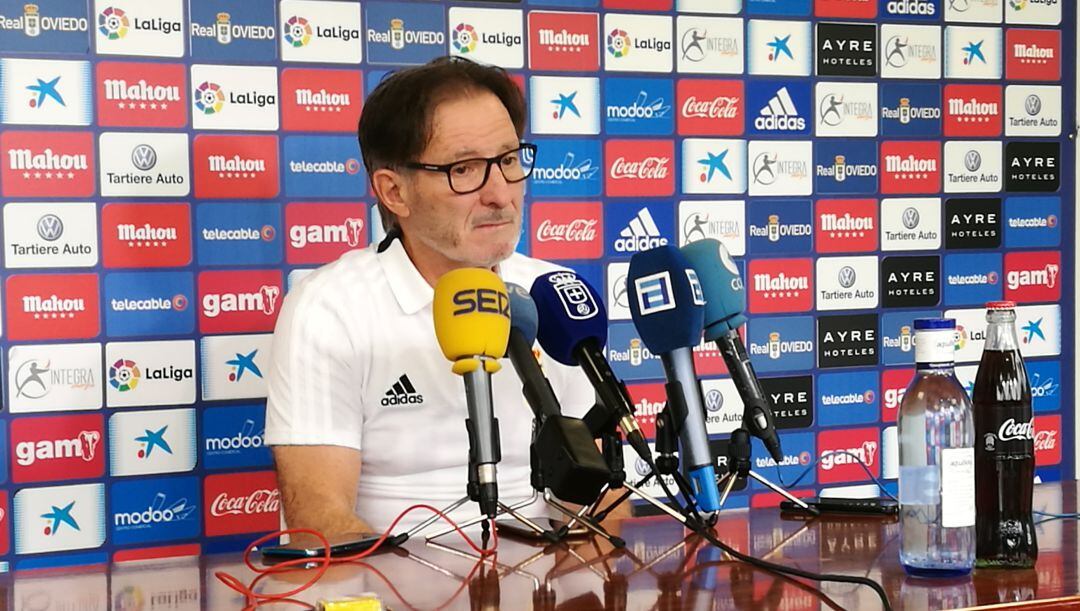 Juan Antonio Anquela durante la rueda de prensa previa al partido contra el Nàstic de Tarragona.