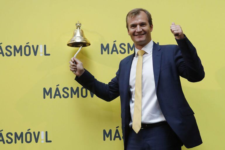 El consejero delegado de MásMóvil, Meinrad Spenger, durante el acto de salida al Mercado Continuo de la Bolsa. EFE Juan Carlos Hidalgo