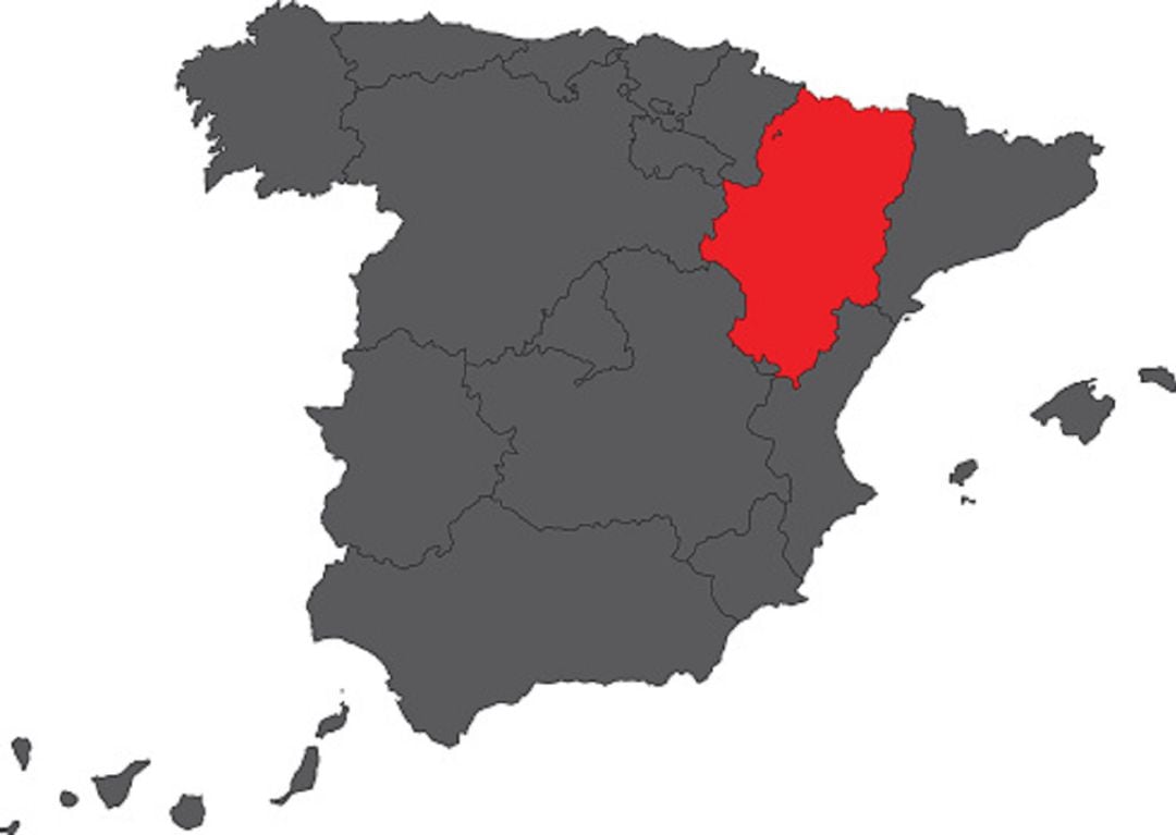 Aragón en un mapa de España