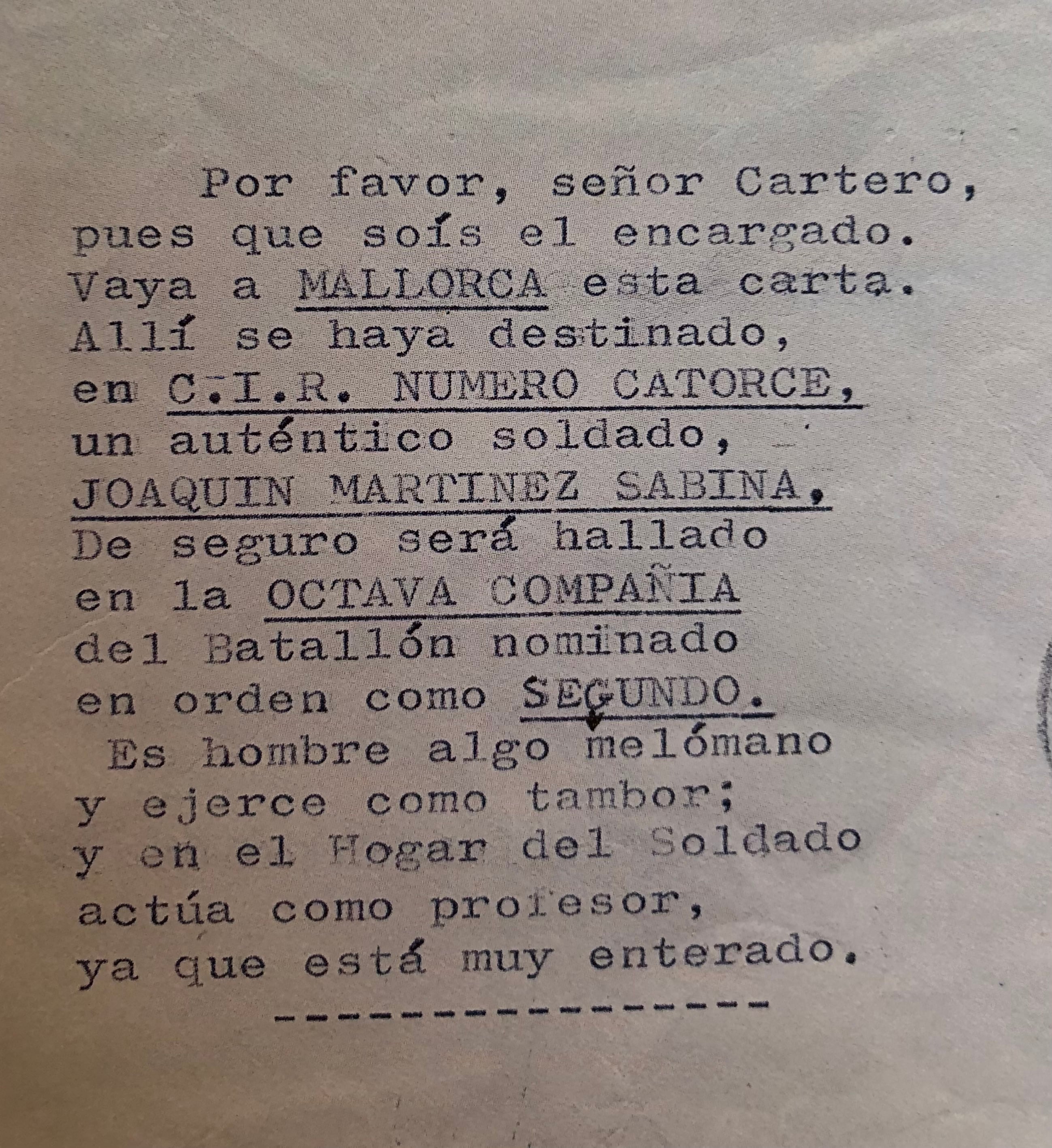 Carta de Jerónimo Martínez Gallego a su hijo Joaquín Sabina