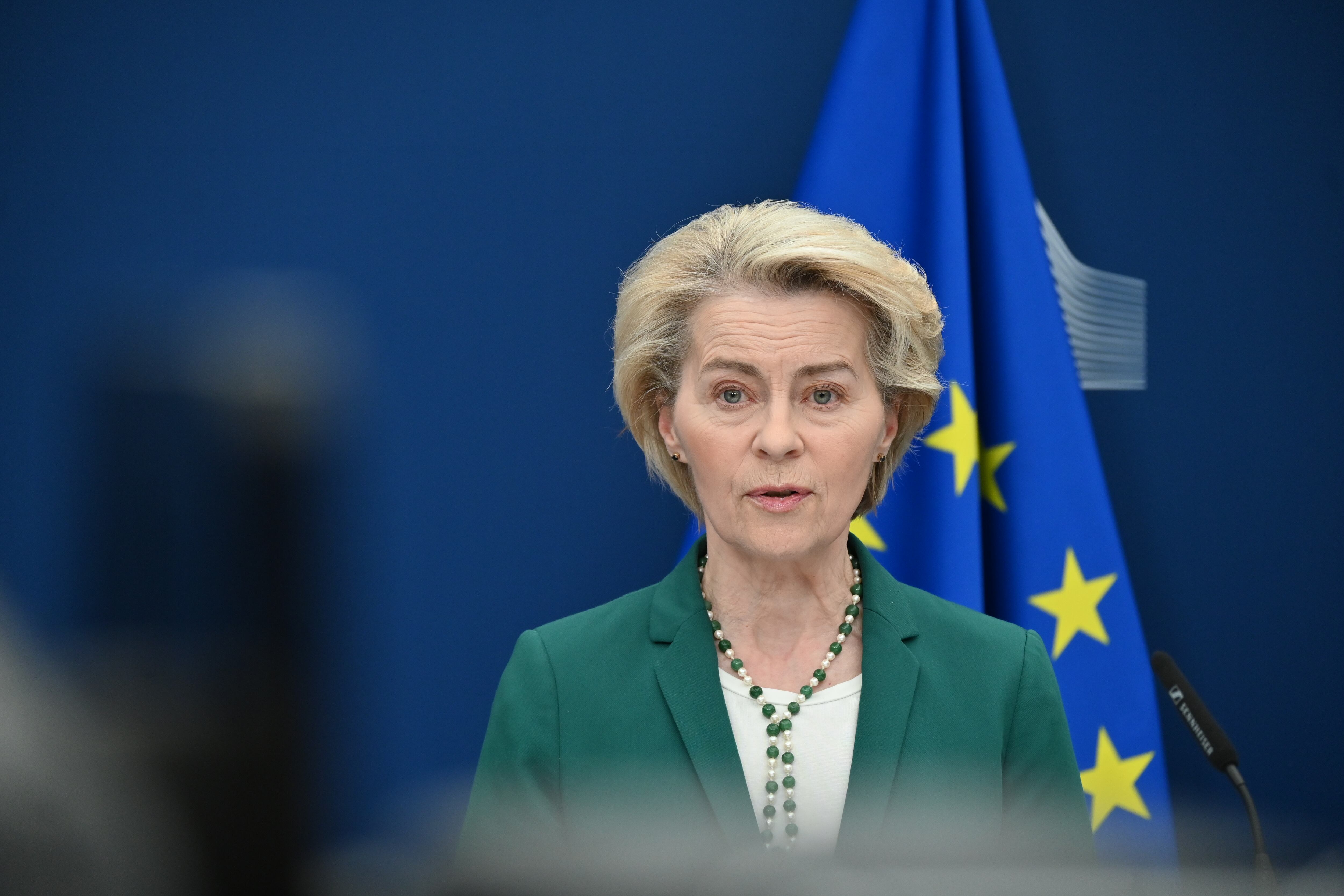 Ursula von der Leyen en una conferencia de prensa de la Comisión Europea