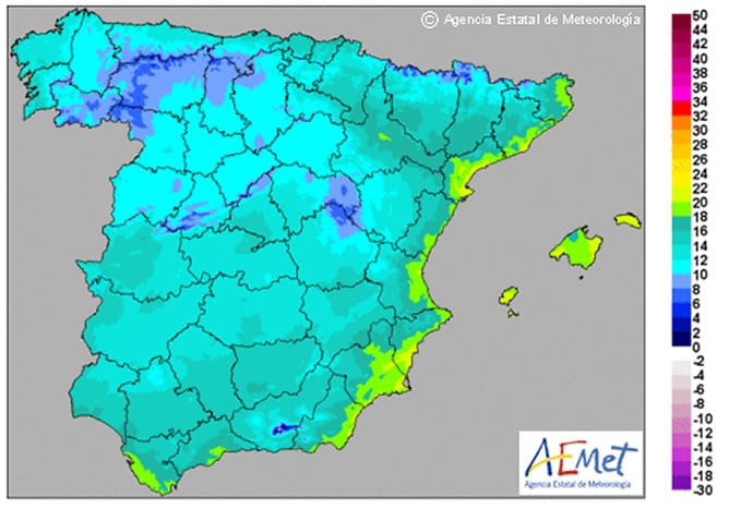 Aemet prevé para este lunes un descenso notable de las temperaturas en zonas del interior de la mitad este peninsular