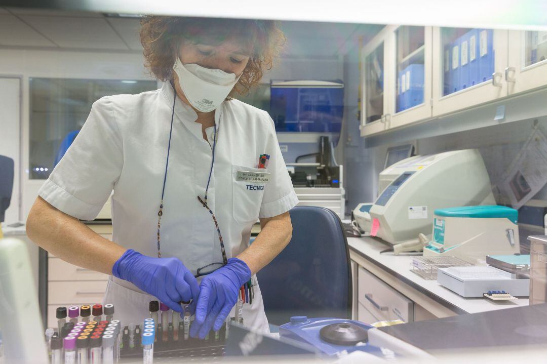 Mª Carmen Gil, técnico del Laboratorio de Microbiología de la Clínica, analiza las muestras del test de inmunidad celular.