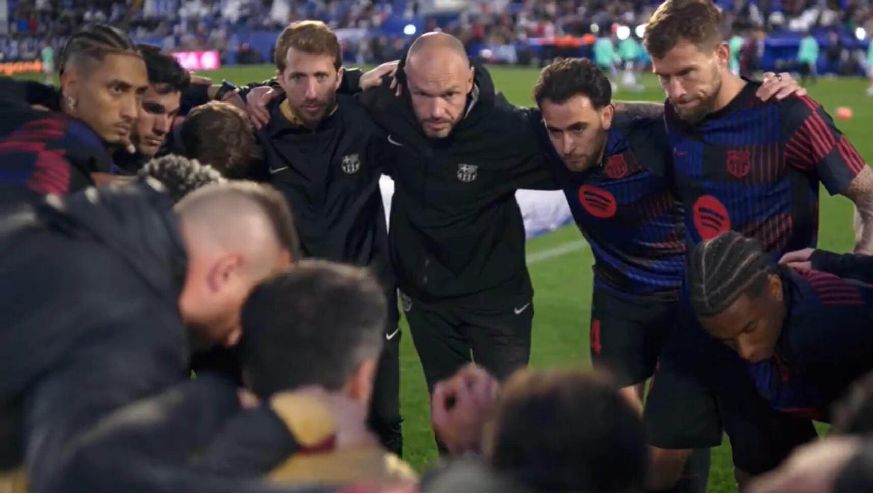 Los jugadores del FC Barcelona, en la previa de su partido ante el CD Leganés