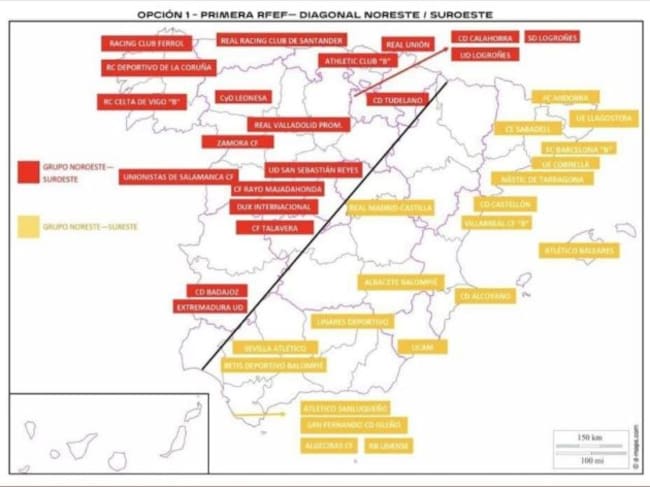 Mapa de equipos de la 1a RFEF.