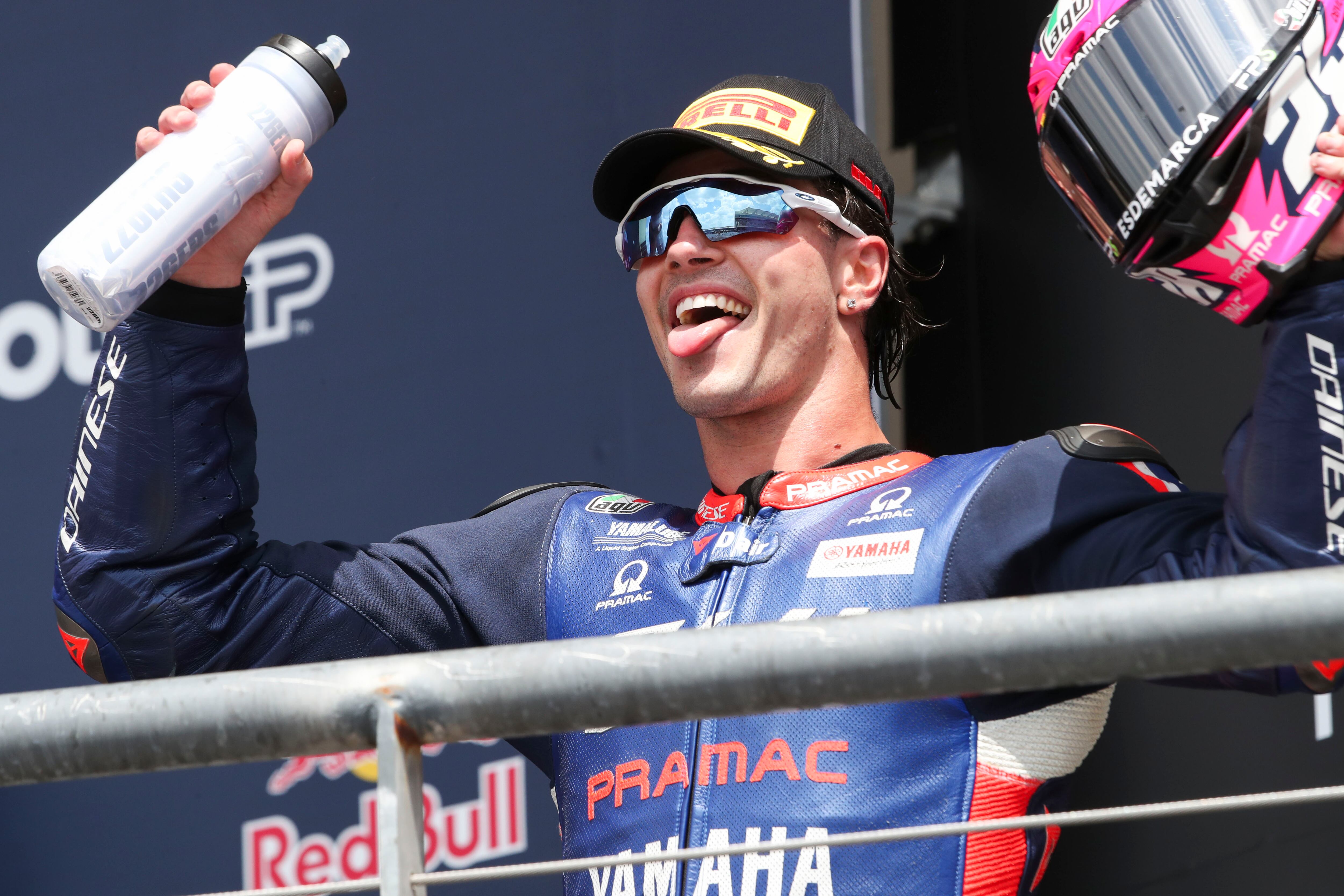 AUSTIN, TEXAS - MARCH 29: Izan Guevara of Spain riding the BLU CRU Pramac Yamaha Moto2 bike (28) finishes third during the MotoGP of  United States Moto2 race at Circuit of The Americas on March 29, 2026 in Austin, Texas. (Photo by Gold & Goose Photography/Getty Images)