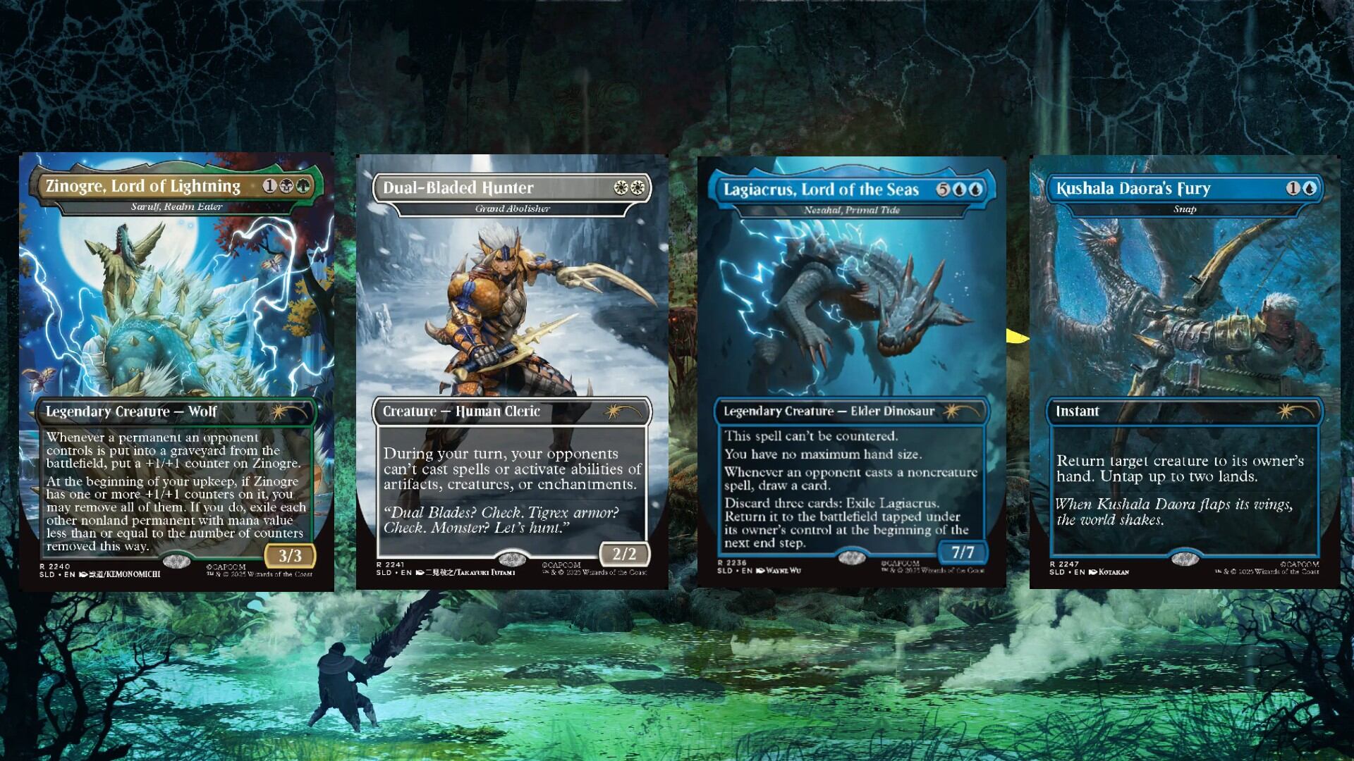 Algunas de las cartas del Secret Lair de Monster Hunter