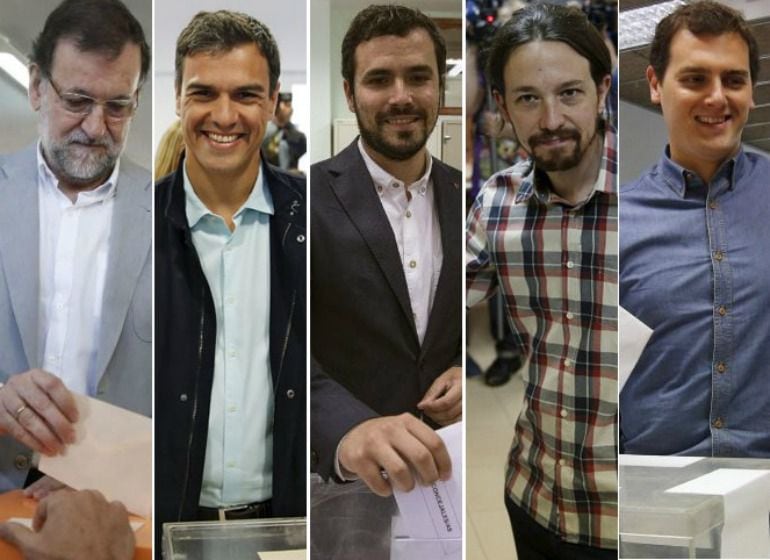 Mariano Rajoy, Pedro Sánchez, Alberto Garzón, Pablo Iglesias y Albert Rivera.