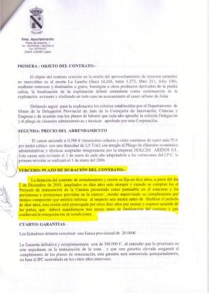 Contrato de renovación de la cantera &#039;La Lancha&#039; firmado en diciembre de 2005