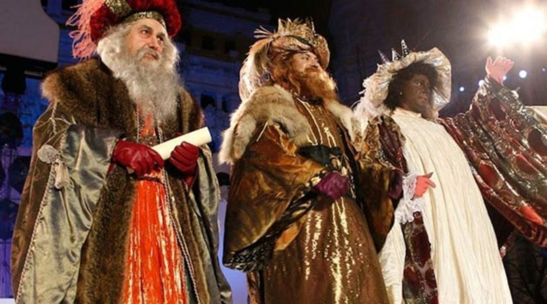 Los Reyes Magos durante una visita a Pontevedra