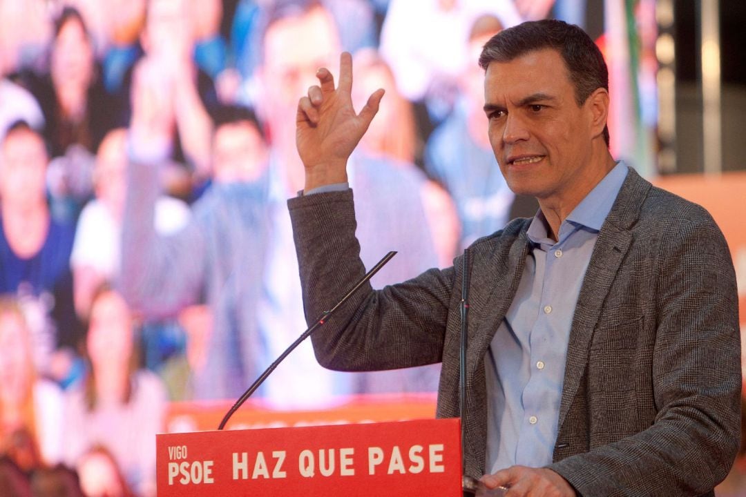 El presidente del Gobierno y candidato por el PSOE a la reelección Pedro Sánchez, durante un mítin.