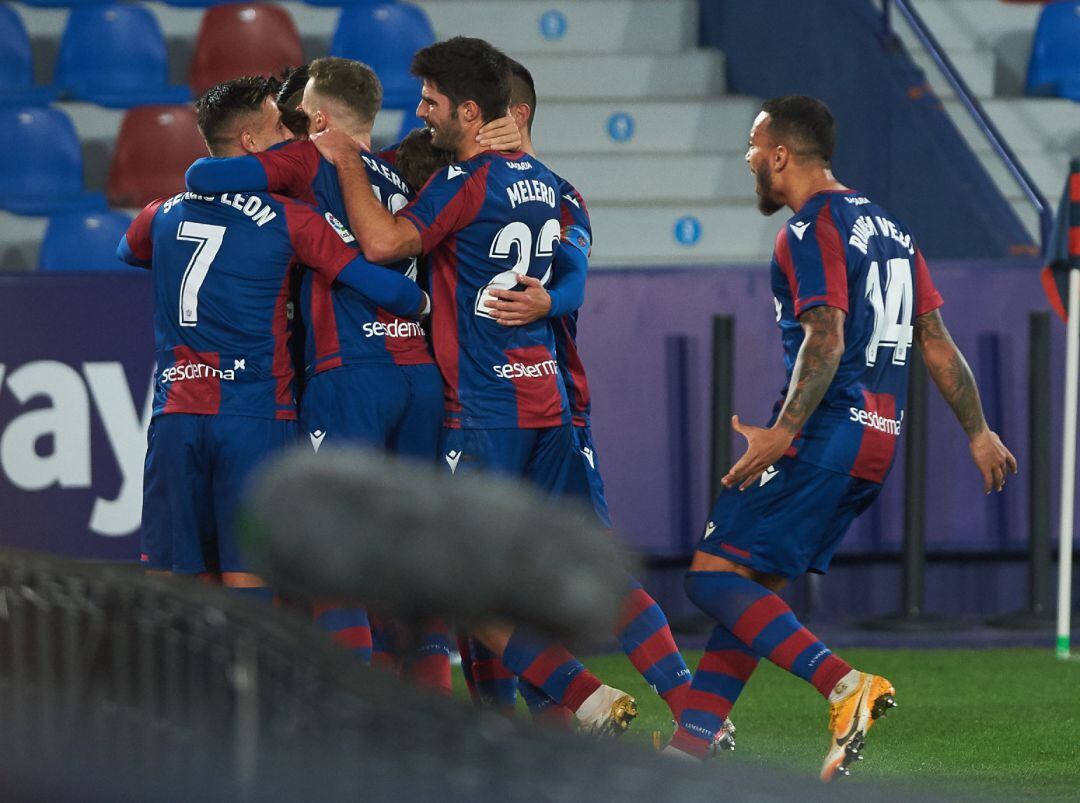 Levante players celebrates the goal of Jorge de Frutos during the La Liga Santander