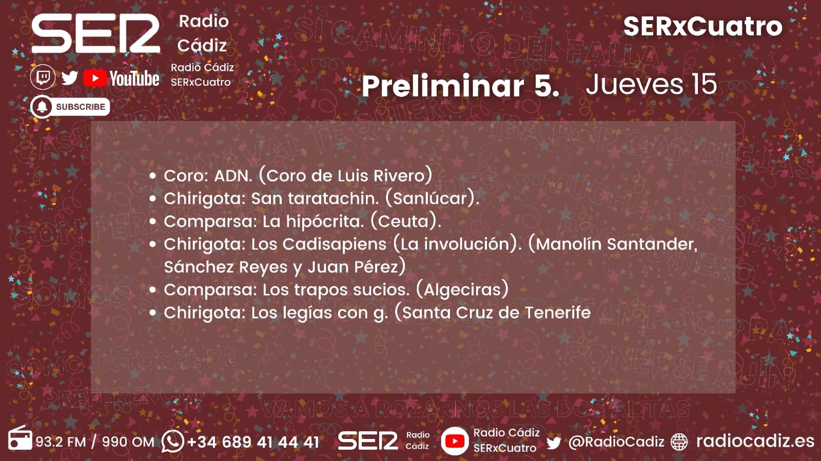 Orden de actuación de la quinta sesión preliminar del COAC 2026.