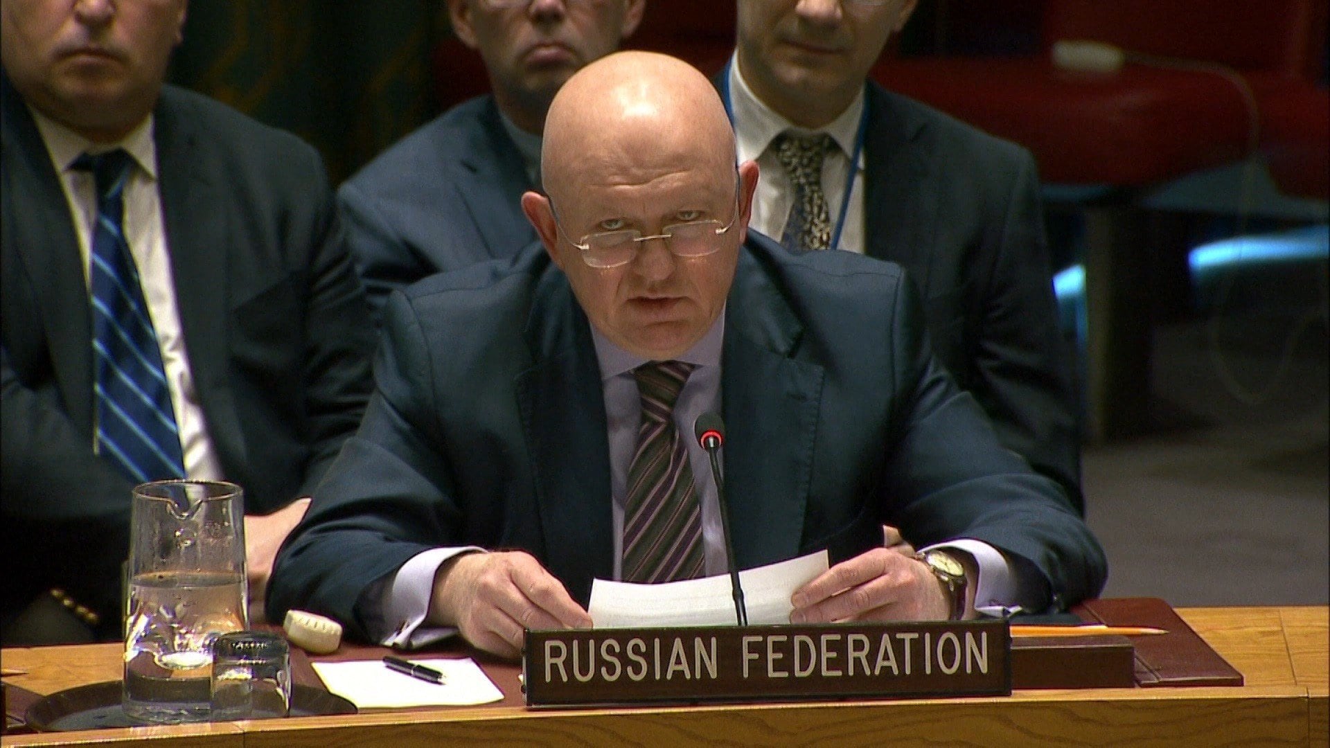 El embajador de Rusia ante la ONU, Vasili Nebenzia, en el Consejo de Seguridad de Naciones Unidas.