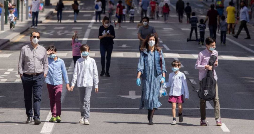 Imagen del cierre de la Gran Vía de Murcia al tráfico rodado en mayo de 2020