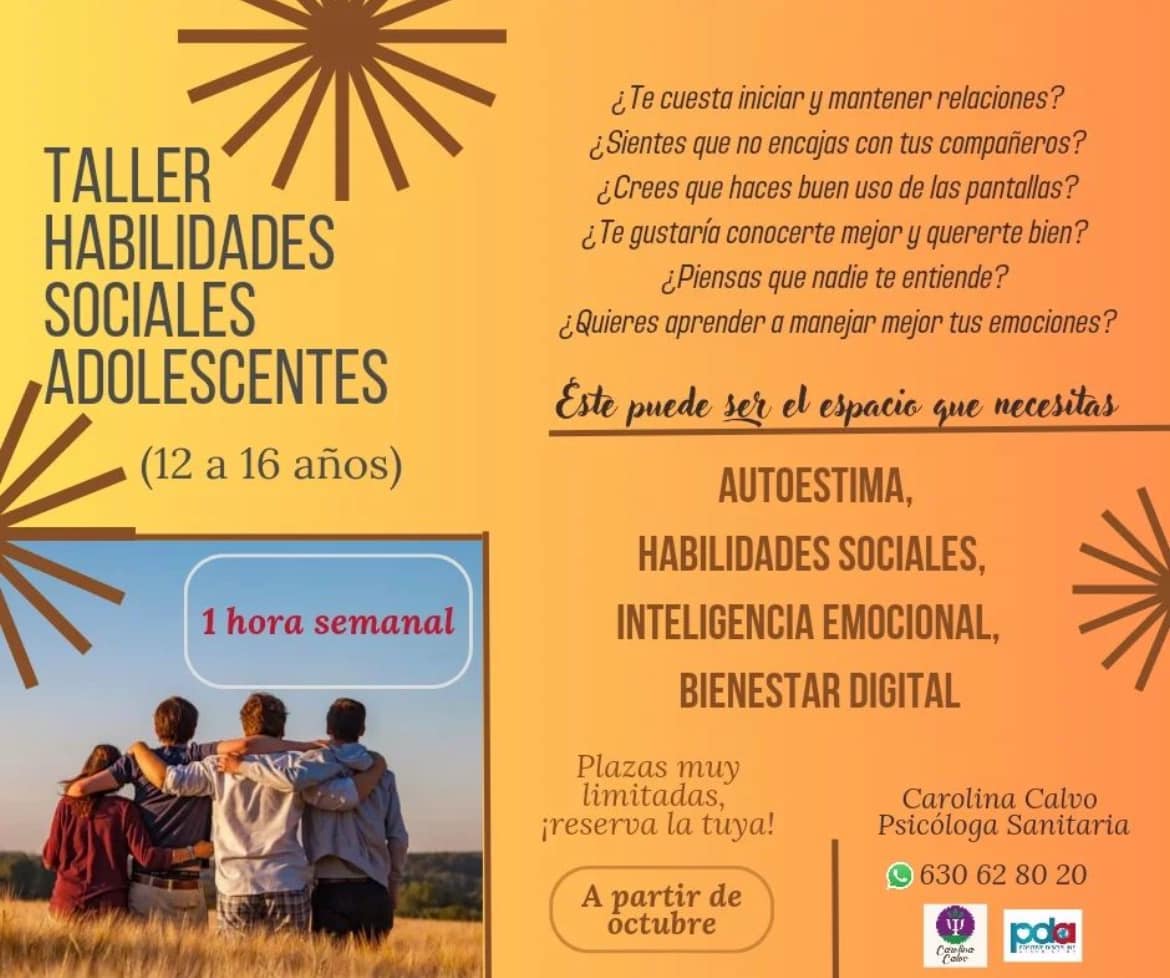 Cartel anunciador del taller de habilidades sociales que propone la psicóloga Carolina Calvo.