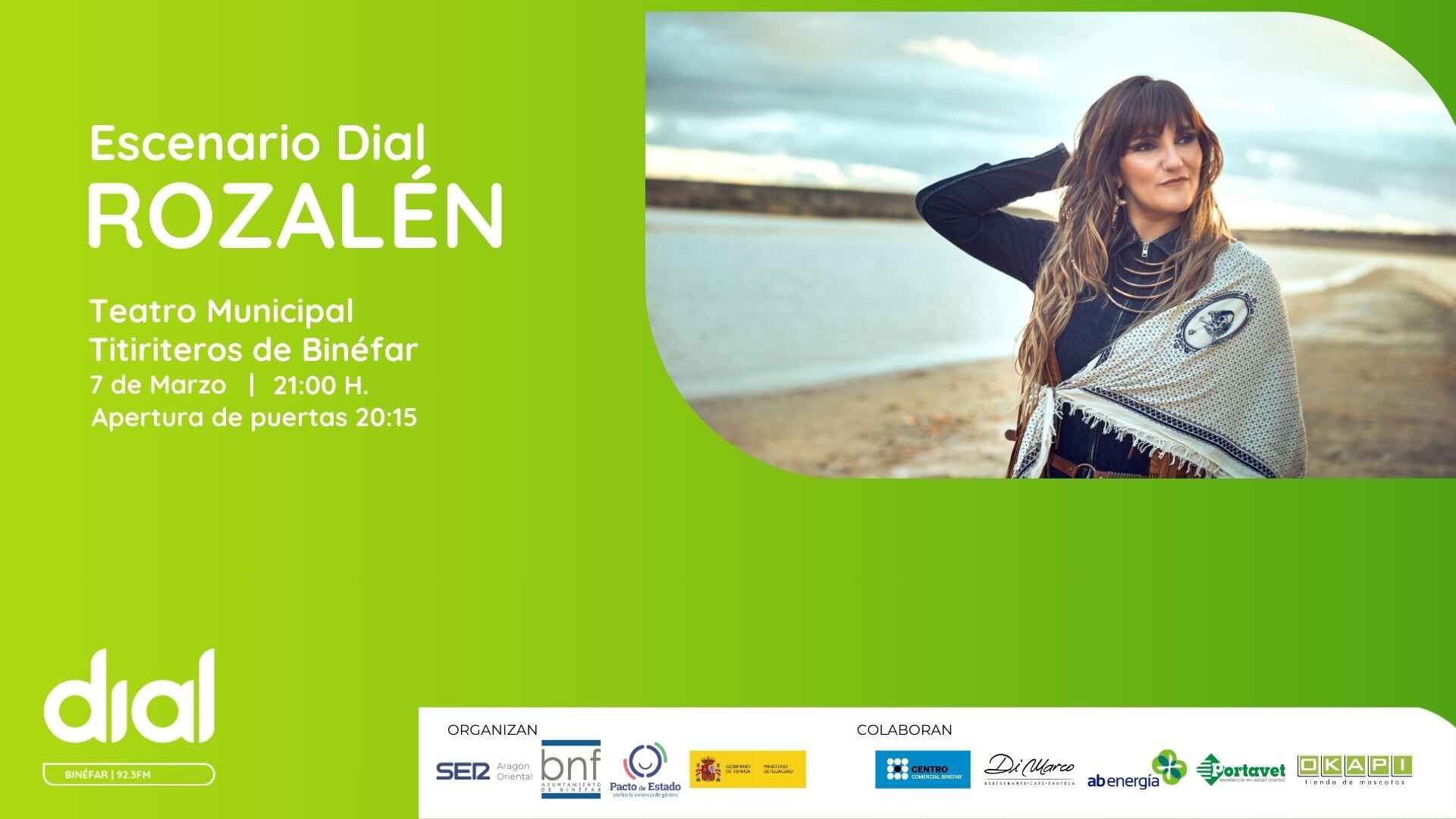 Rozalén actuara en el Escenario Dial de Binéfar el 7 de marzo a las 21:00 horas en el Teatro Municipal de los Titiriteros de Binéfar. Acceso valido con invitación.
