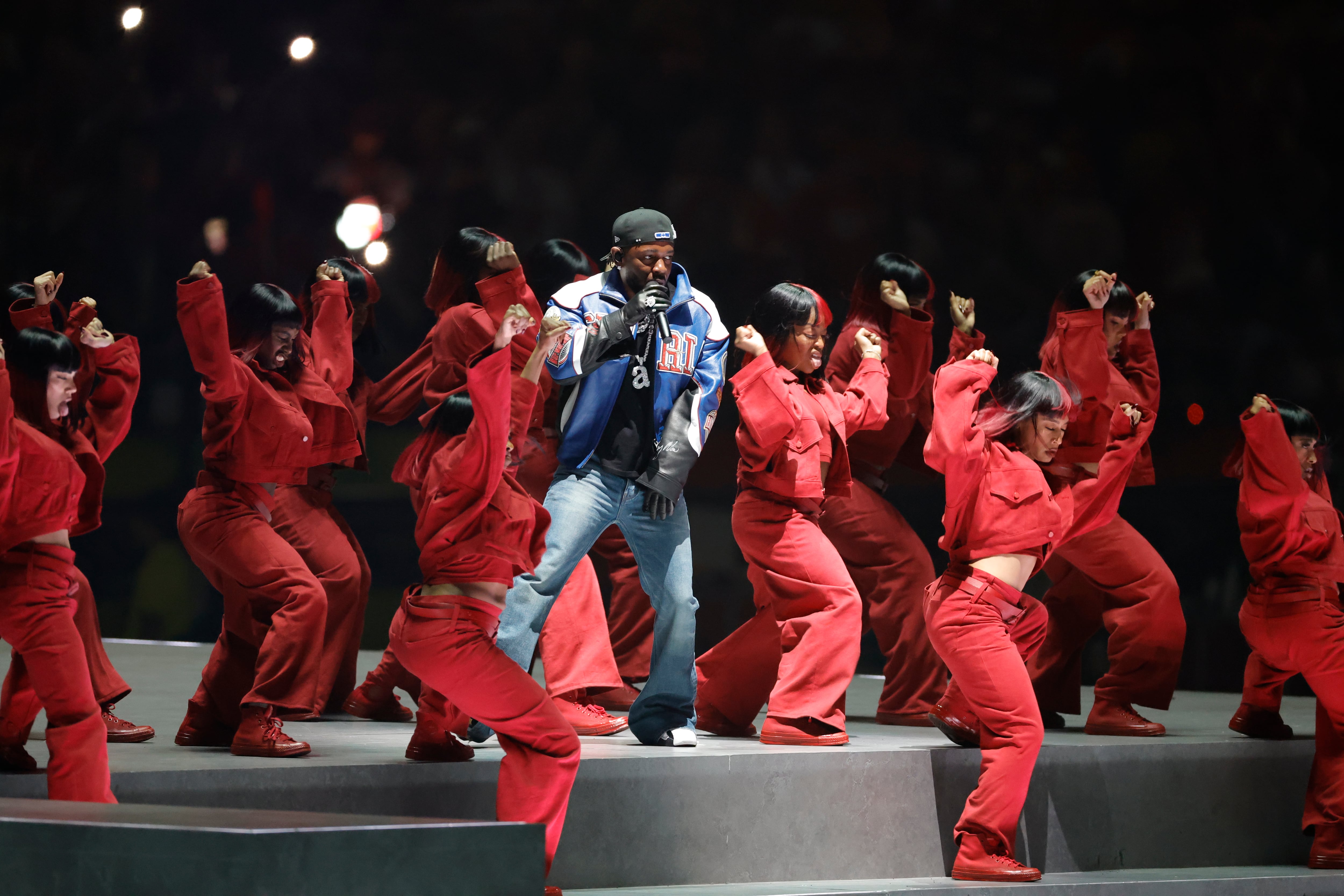 Kendrick Lamar, en el show de entretiempo de la Super Bowl LIX entre Philadelphia Eagles y Kansas City Chiefs