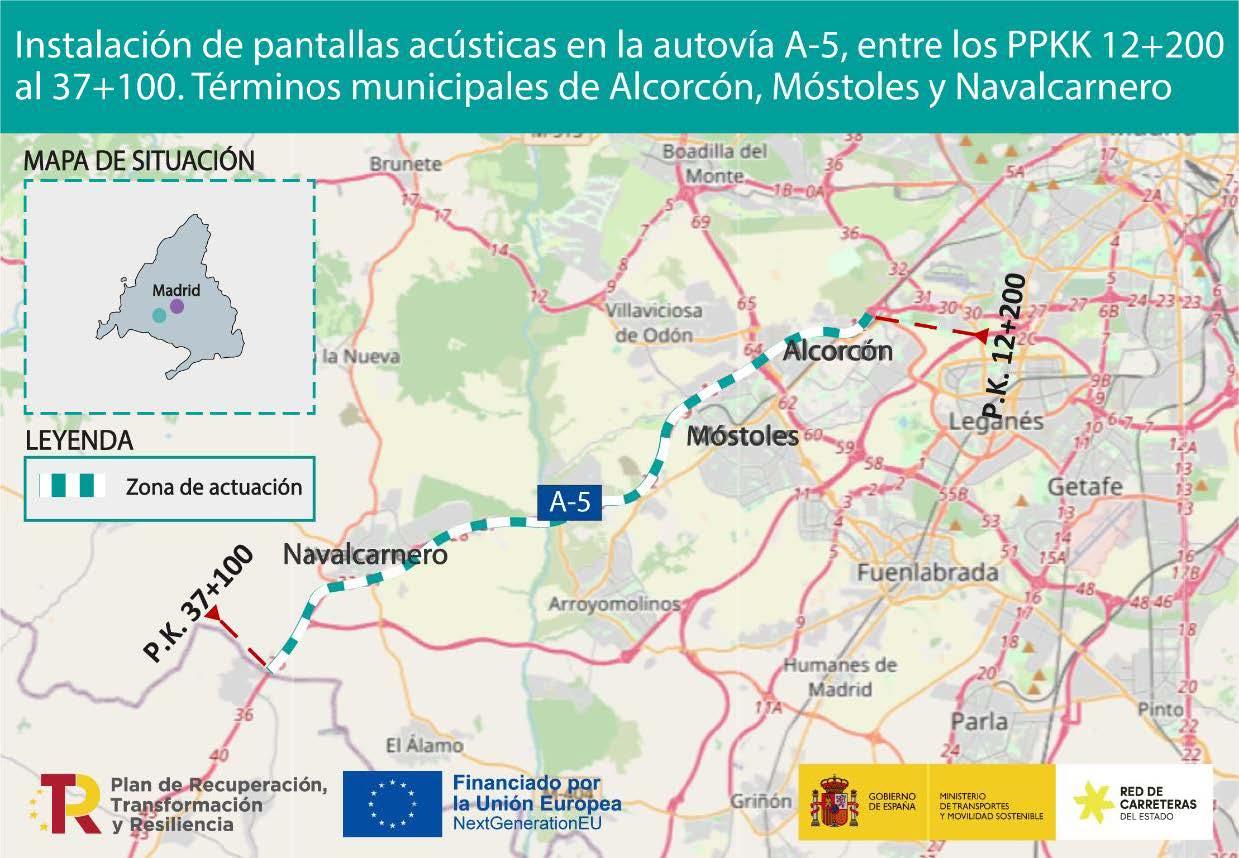 Mapa de la zona donde se van a instalar las pantallas acústicas