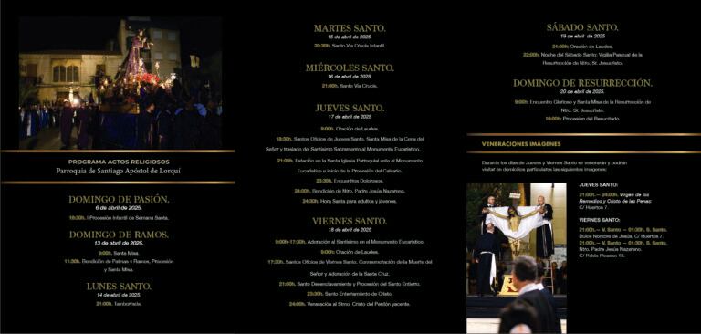 Resumen de la programación de la Semana Santa de Lorquí 2025. ayuntamientodelorqui.es
