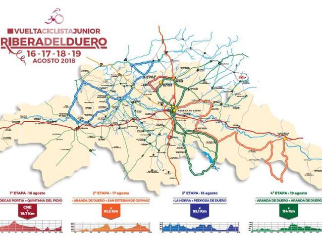 Mapa de las etapas de la III edición de la Vuelta a la Ribera del Duero.