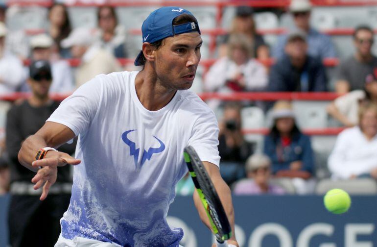 Rafa Nadal durante un entrenamiento en Montreal.