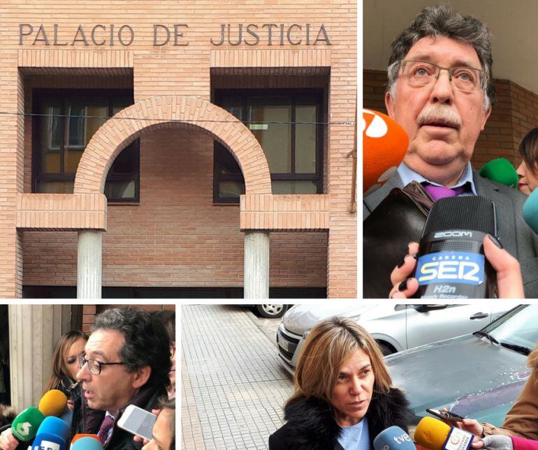 José Ángel Álvarez, abogado de Raúl Calvo (arriba) Luis Antonio Calvo, abogado de la Asociación Clara Campoamor que ejerce la acusación popular (abajo izda) y Olga Navarro, abogada de Víctor Rodríguez (abajo dcha)