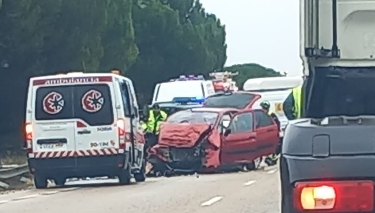 Uno de los vehículos siniestrado en el accidente de la N-122 en el kilómetro 336 a la altura de la localidad de Sardón de Duero