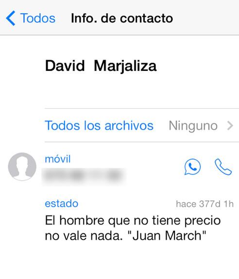 Captura del perfil de Whatsapp del empresario David Marjaliza.