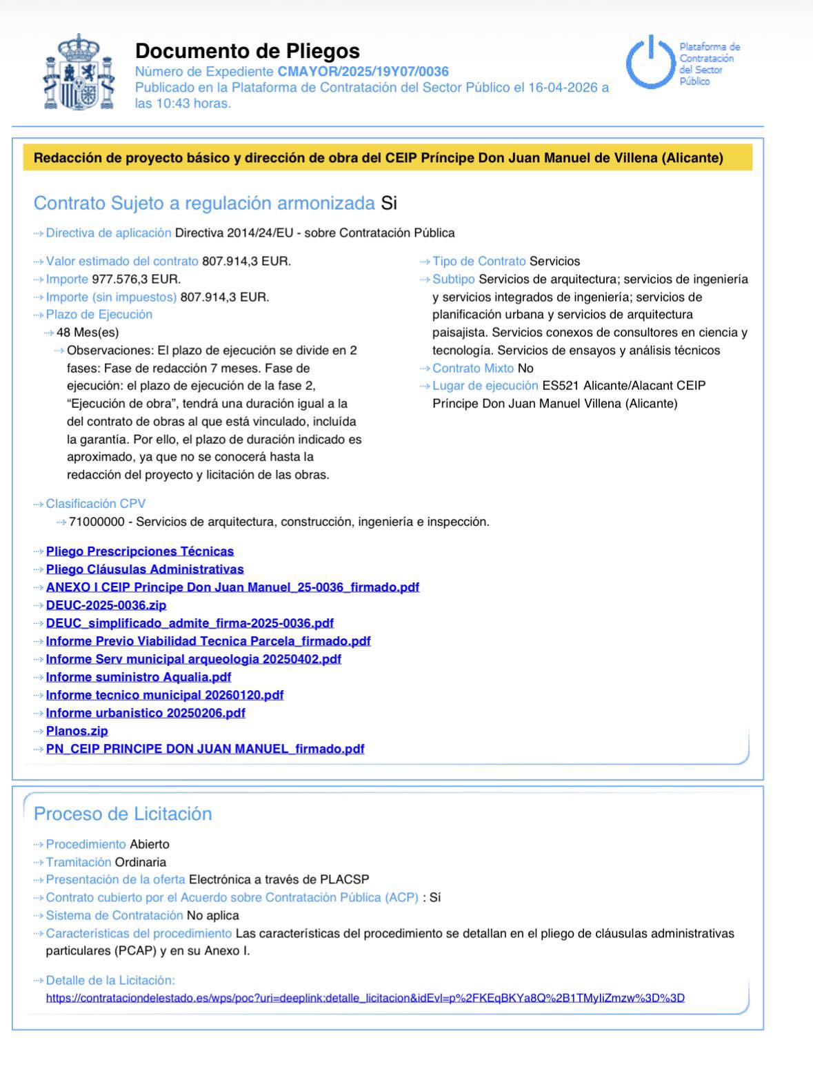 Publicación de la licitación