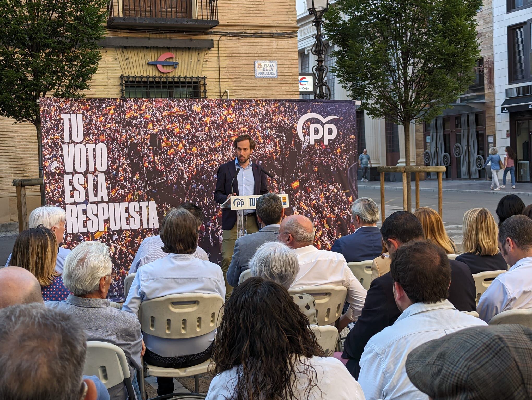 Borja Giménez Larraz, ya eurodiputado, en el acto electoral del PP celebrado en Huesca