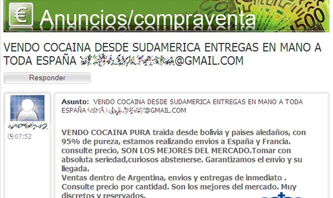 Captura de pantalla de uno de los foros en los que se ofrecía droga