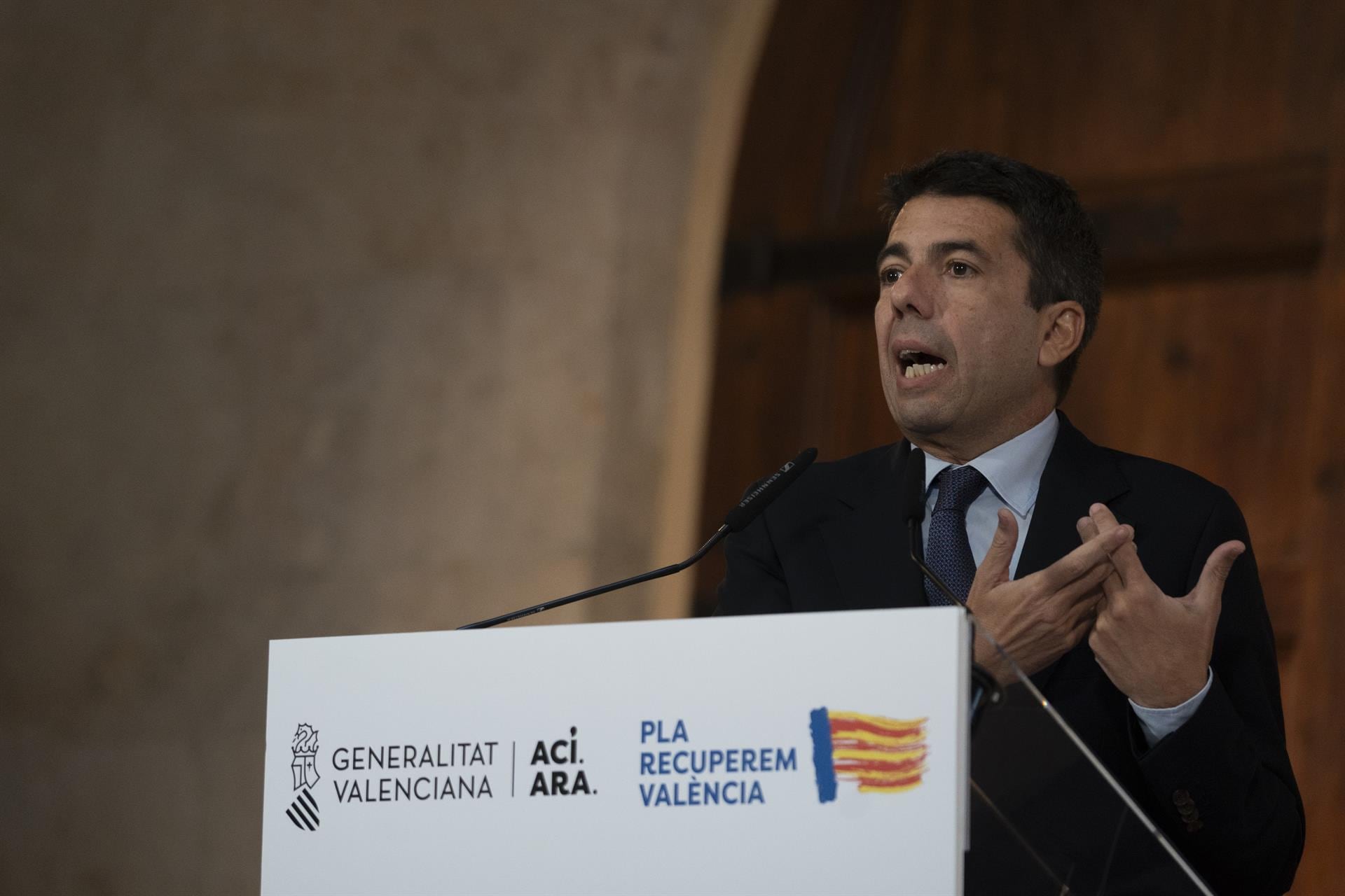 El president de la Generalitat, Carlos Mazón, presenta el balance de fiscalidad de 2024 de la Agencia Tributaria Valenciana (ATV), en el Palau de la Generalitat valenciana, a 30 de enero de 2025, en Valencia, Comunidad Valenciana (España).