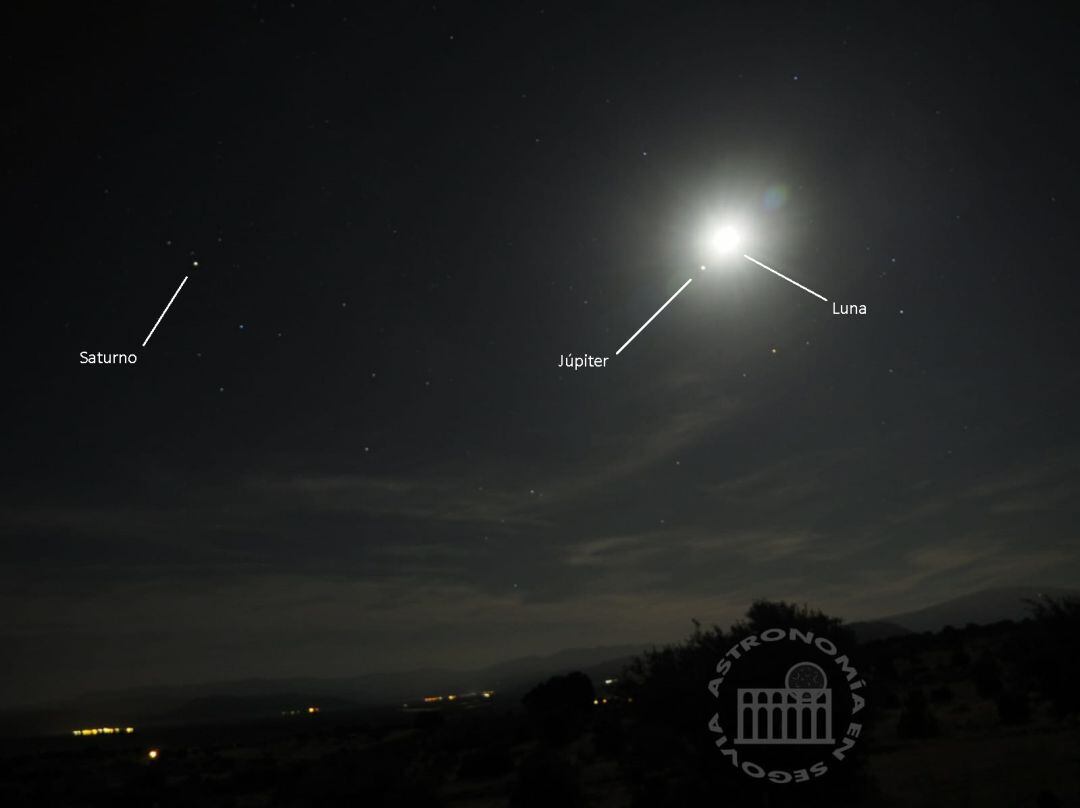 Imagen de la Luna, Jupiter y Saturno