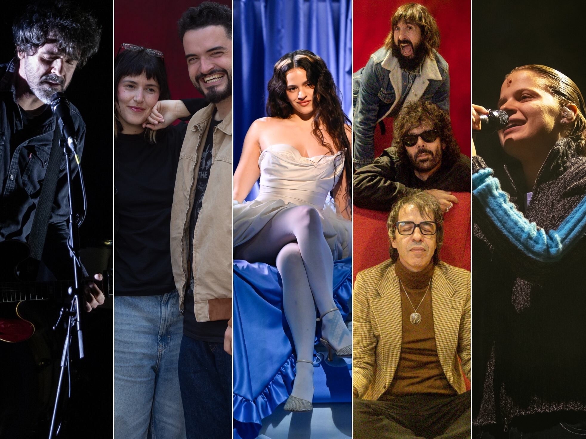 Gorka Urbizu (i), Grande Amore, Rosalía, Sidonie y Mushkaa (d).