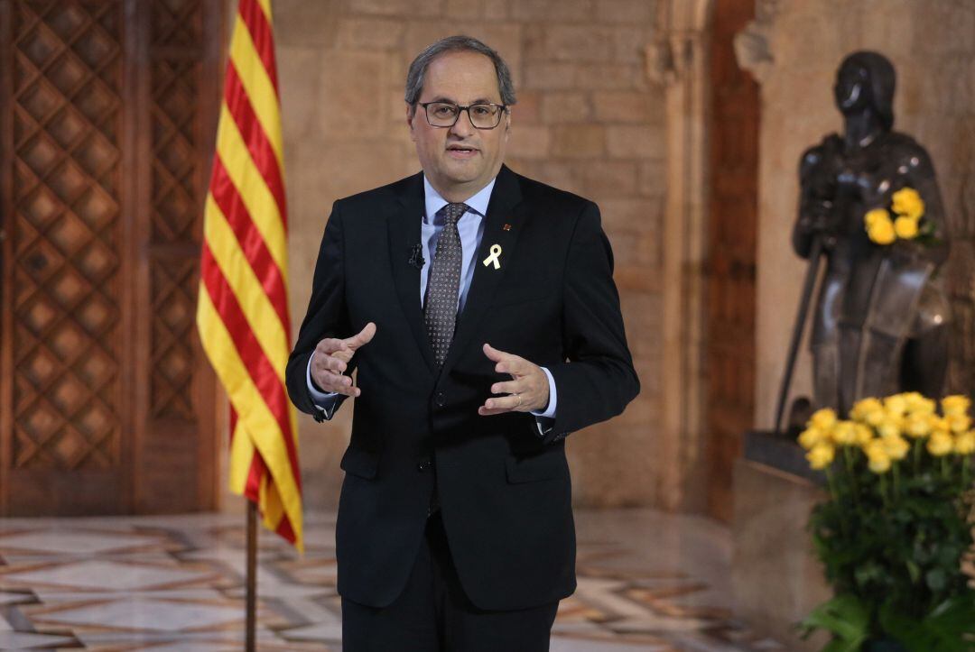 El presidente de la Generalitat, Quim Torra, durante el acto de Sant Jordi