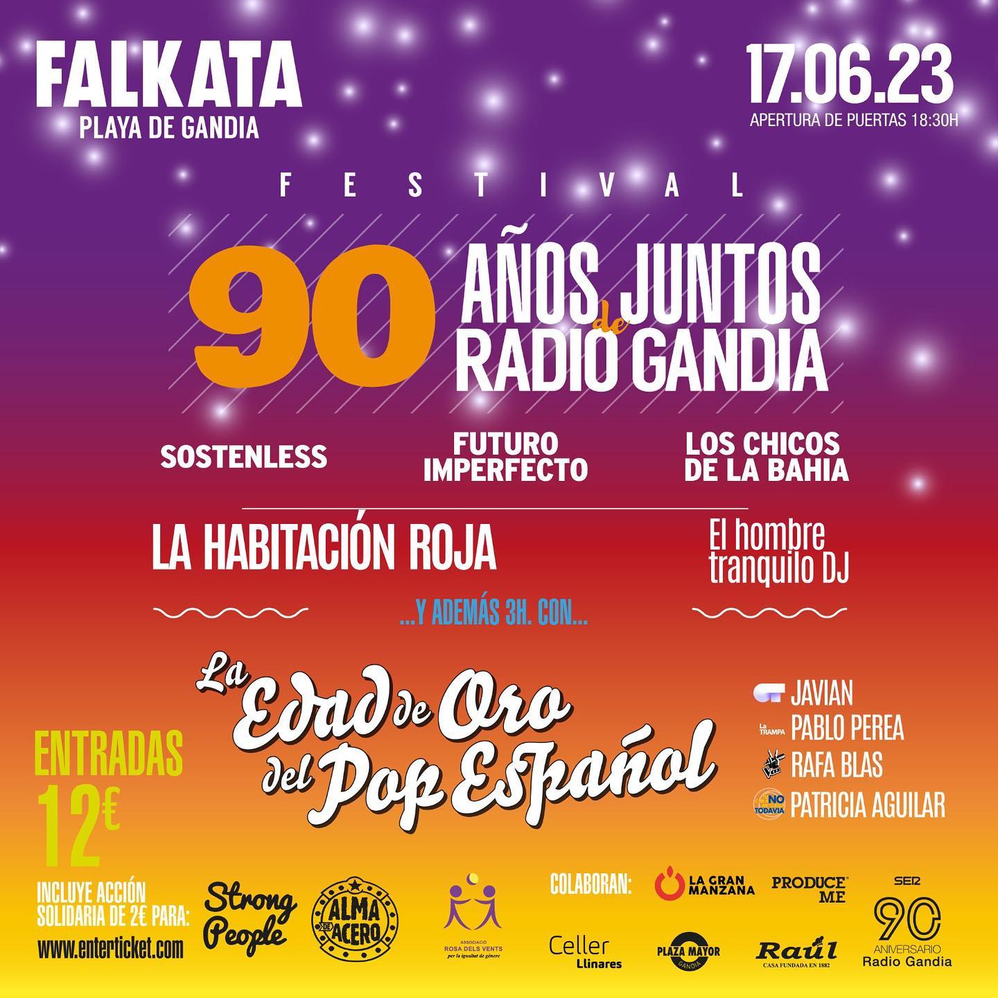 Cartel anunciador del festival 90 Años Juntos Radio Gandia.