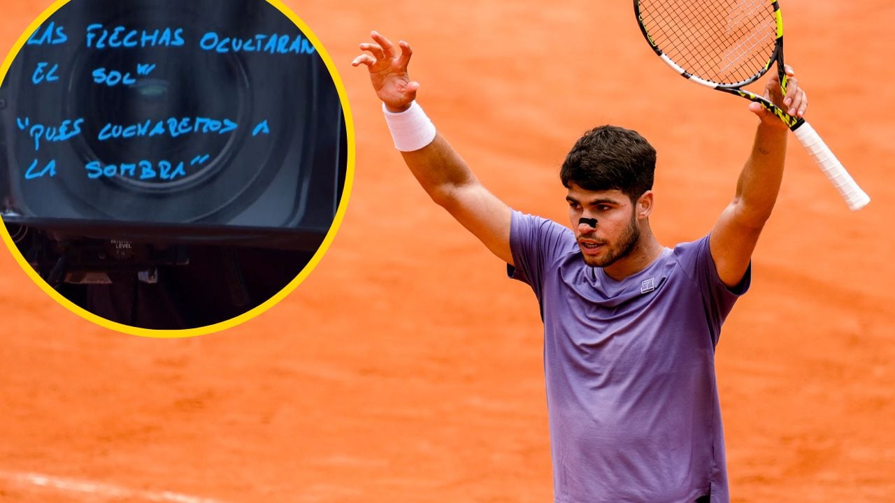 La firma de Carlos Alcaraz después de vencer a Khachanov en los octavos del Masters 1.000 de Roma