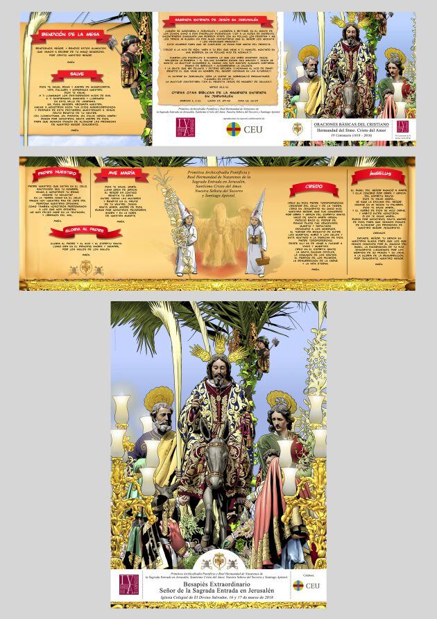 Cartel y tríptico editados por la Hermandad del Amor con motivo del besapiés extraordinario del Señor de la Sagrada Entrada en Jerusalén