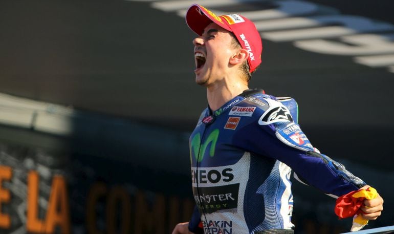 Jorge Lorenzo celebra el título de campeón de MotoGP