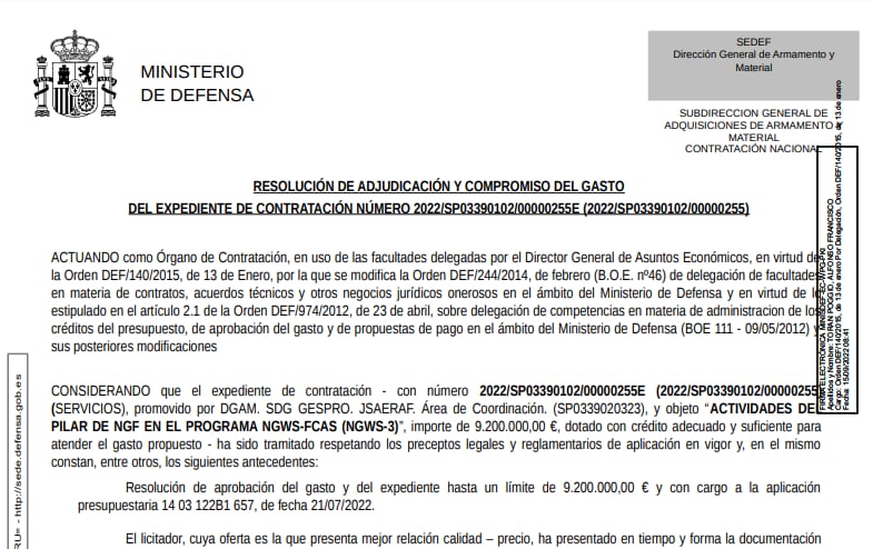 Contrato del programa NGWS-FCAS (NGWS-5)