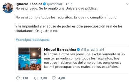 El periodista y el político de Castellón se enfrentaron en las redes por el máster de Cifuentes