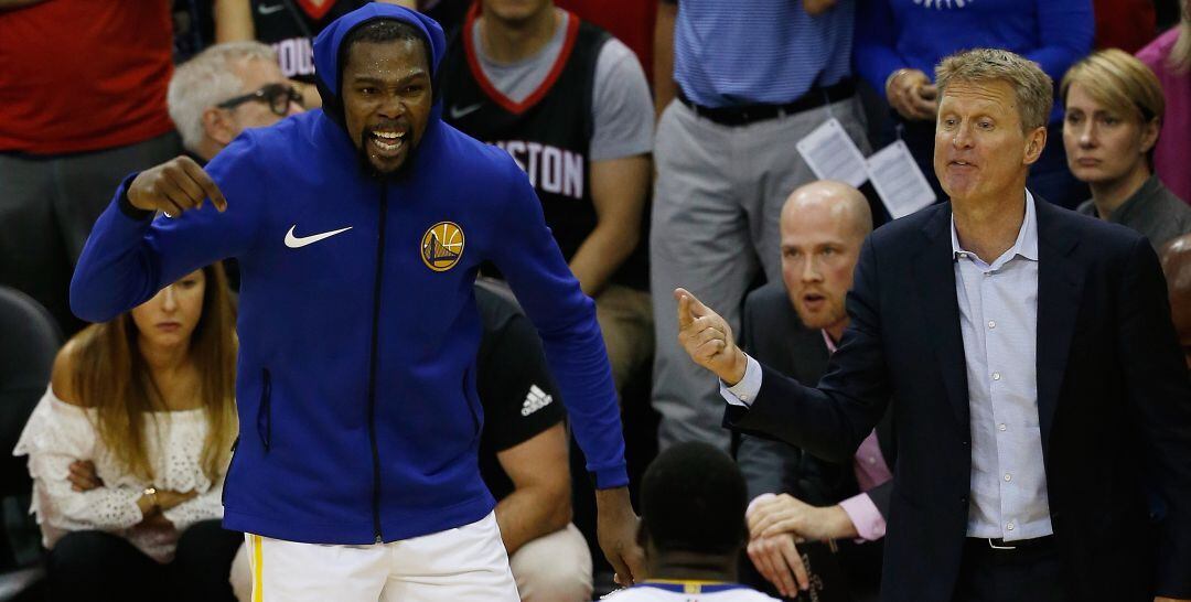 Kevin Durant y Draymond Green, durante un partido de la NBA