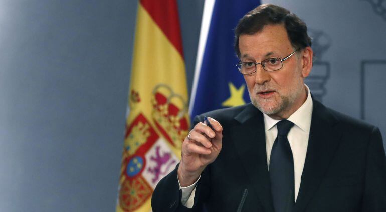 El presidente del Gobierno en funciones, Mariano Rajoy, durante la rueda de prensa que ha ofrecido hoy